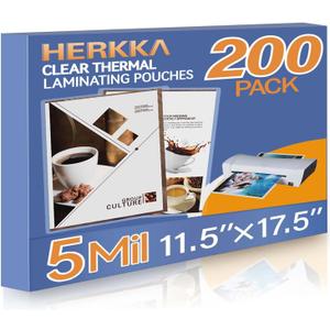 HERKKA 200 Pack Laminating Pouches, Hold 11 x 17 Inch Sheet, 5 Mil Clear Thermal Laminating Paper 11.5 x 17.5 Inch, Round Corner