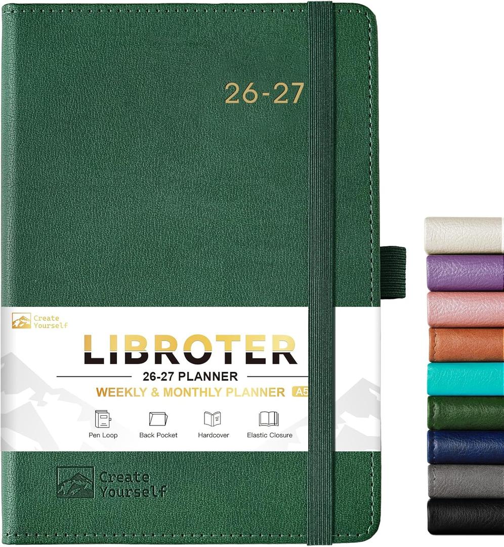 2026-2027 Planner - Academic Planner 2026-2027 Weekly Monthly Planner, July 2026 - June 2027, 5.7'' x 8.4'', Thick Paper, Leather Cover, Pen Holder, Back Pocket, Perfect Daily Organizer - Dark Green