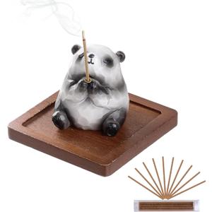 Lionpower Incense Holder for Sticks with Burner & Ash Catcher - Resin Panda, Wooden Tray, 10 Incense Sticks for Meditation Yoga Spa, Cute Home Decor Room Accessories (Panda)