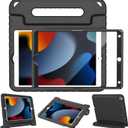 LTROP Kids Case for iPad 9th/ 8th/ 7th Generation (2021/2020/ 2019), iPad 10.2 Case with Built-in Screen Protector, Shockproof Handle Stand Kids Case for iPad 9/8/ 7 Generation 10.2 Inch - Black