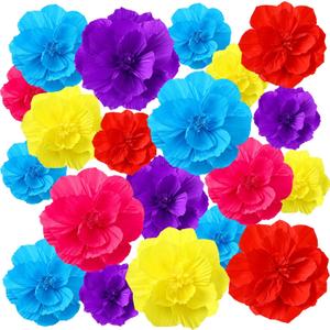 Hsei 19 Pcs Mexican Crepe Paper Flowers 8" 10" 12" Crepe Paper Mexican Flowers Tissue Large Colorful Fiesta Decoration for Wedding Wall Decoration