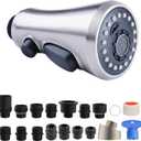 Hibbent Pull Down Spray Head for Kitchen Faucet, NSF/ANSI/CAN 61 & CUPC Certified 3-Function Spray Nozzle, 15 Adapters, Sink Faucet Head Replacement Compatible with Moen, Delta, Kohler, Brushed Nickel