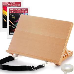 Tabletop Easel for Painting, 16.5"x12" Adjustable Portable Beechwood Drawing Board with Detachable Strap, Art Easel Includes Art Painting Papers, Sketch Papers and Masking Tape, Ideal for Diamond Art