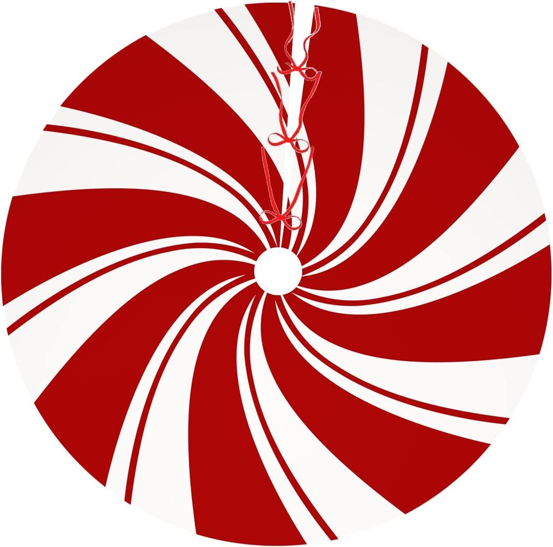 36 Inch Red Swirl Christmas Tree Skirt Sweet Candy Cane Red and White Ornaments Home Party Decoration (Medium)