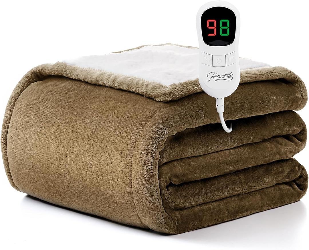 Homemate Heated Blanket Electric Throw - 50"x60" Heating Blanket Throw 1/2/4/6/8 Hours Auto-Off 10 Heat Level Over-Heat Protection Flannel Sherpa ETL Certification Homemate Heated Blanket Electric Throw - 50"x60" Heating Blanket Throw 1/2/4/6/8 Hours Auto-Off 10 Heat Level Over-Heat Protection Flannel Sherpa ETL Certification