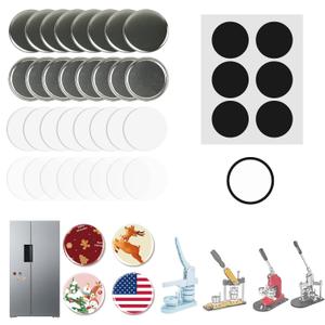100 Sets Button Maker Supplies 58mm/2.25inButton Parts for Fridge Magnet Button Maker MachineIncluding Metal Cover, Metal Back Cover, Clear Film, Blank Paper, Soft Magnet and Gasket