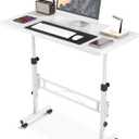 Small Standing Desk Adjustable Height, Mobile Stand Up Desk with Wheels, 32 Inch Portable Rolling Desks for Walking Pad Treadmill White