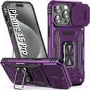 Case for iPhone 15 Pro iPhone Case iPhone 15 Pro Phone Case with Camera Lens Cover, with Ring Holder Kickstand, fit Magnetic Car Mount, for iPhone 15 Pro (Purple)