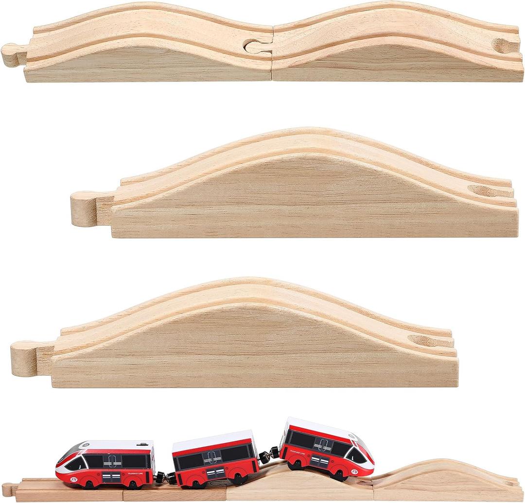 Liliful 2 Pcs Wooden Train Track Accessories Expansion Wood Train Track Pieces Compatible with Most Toy Railroads for Kids Boys Girls Toys