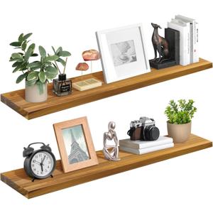 Teak Wood Floating Shelves Perfect for Bathroom Dcor Pack of 2 Wooden Wall Shelves for Bedroom Living Room Kitchen Simple Minimalist Home Dcor 36 x 6.7