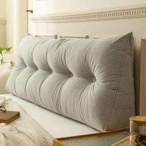 Headboard Pillow for Dorm Light Grey Large Reading Wedge Pillow Headboard Cushion Triangular Backrest Support Bed Rest Bolster Cushion for Daybed Bunk Bed Dorm,39 * 7.87 * 19.68in, Twin39in*7.87in*19.68in