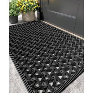 Color&Geometry Door Mat Outside Entrance with Drainage, Rubber Heavy Duty Dirt Trapper Waterproof Outdoor Welcome Mat, Outdoor Mats All Weather for Front Back Door Patio Entryway Entry, 19"X30" Black