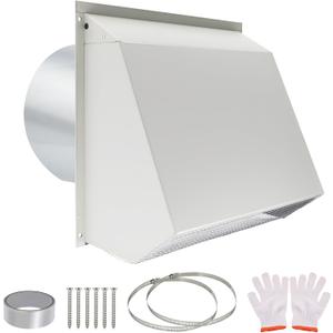 Upgraded 10 Inch Hooded Wall Vent, Outdoor Wall Exhaust Vent Cover Wall Cap with Screen & Damper for Exterior Kitchen Range Hood, Ventilation Dryer, HVAC Duct Air Exhaust, Galvanized Steel, White