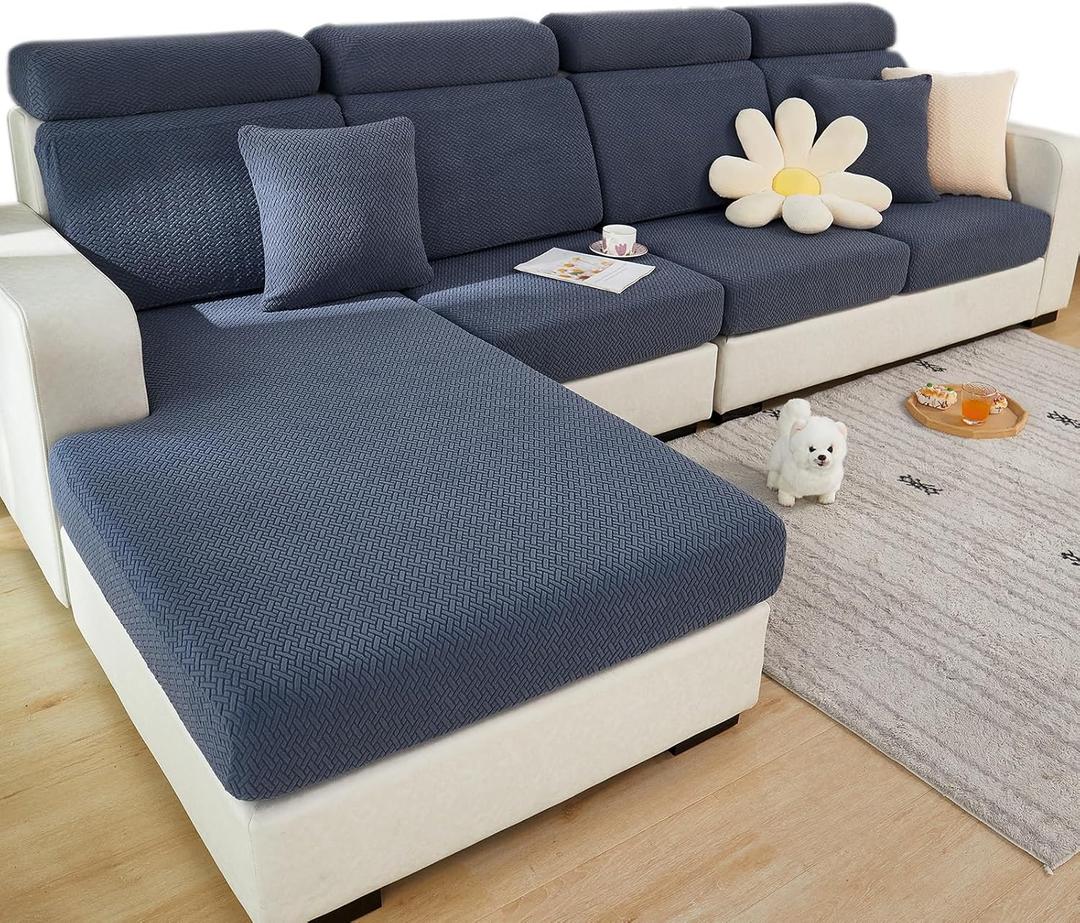 Yoovat Couch Cushion Covers for Sofa Couch Covers Wear-Resistant Universal Sofa Cover Washable Stretch for Sectional Slipcovers (Texture-Gray Blue,Large Single Seat Cover)