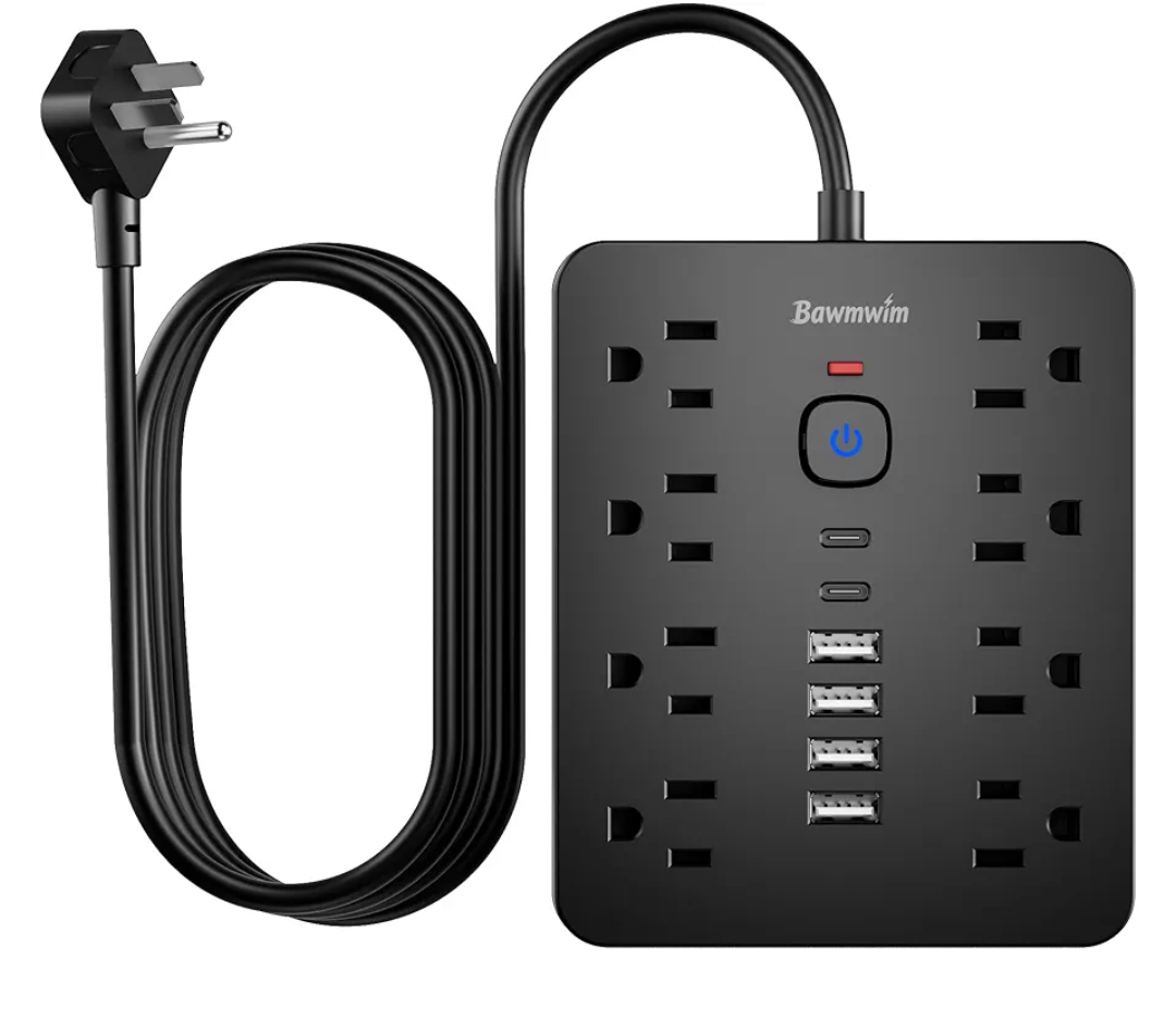 Bawmwim Surge Protector Power Strip, 8 Outlets(1250W/10A), 6 USB Charging Ports(2 USB C), 6FT Flat Plug Extension Cord Outlet Extender with Overload Protection, ETL Certified for Office, Dorm Room