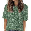 Womens Casual Tops Trendy Short Sleeve T Shirts Silm Fit Polka Dot Tunics Elegant Crew Neck Tees S (S)
