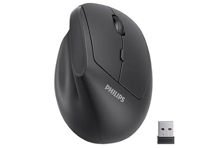 PHILIPS SPK7628 Ergonomic Mouse - Vertical Mouse with 800/ 1200/ 1600 Adjustable DPI, 6 Silent Buttons Design for S/ M Hands, Auto Power Saving, Light Weight, 2.4GHz Wireless Mouse for Laptop, Desktop, PC