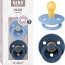 Bibs Pacifiers Color Collection, Set of 2 BPA-Free Latex Pacifiers Made in Europe, Round Nipple Baby Pacifier. (6+ Month (Pack of 2), Sky Blue / Steel Blue)