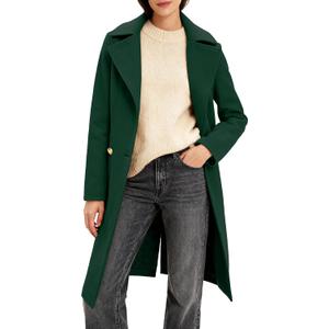 Women's Long Notch Lapel Coat, Double-Breasted Peacoat, Casual Classic Fall Winter Overcoat (X-Large, Teal)