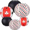 Mudder 6 Pcs Casino Party Decoration Black Red Paper Lanterns 10 Inch Poker Night Party Decorations Casino Hanging Lanterns