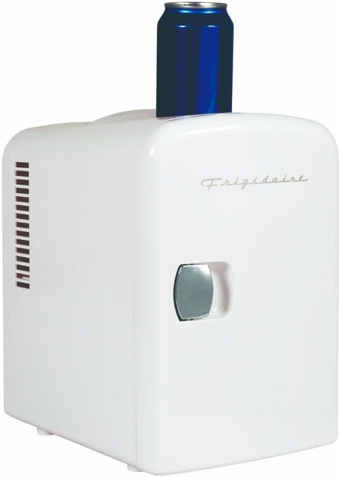 Frigidaire Mini Portable Compact Personal Fridge Cooler, 4 Liter Capacity Chills Six 12 oz Cans, 100% Freon-Free & Eco Friendly, Includes Plugs for Home Outlet & 12V Car Charger - White
