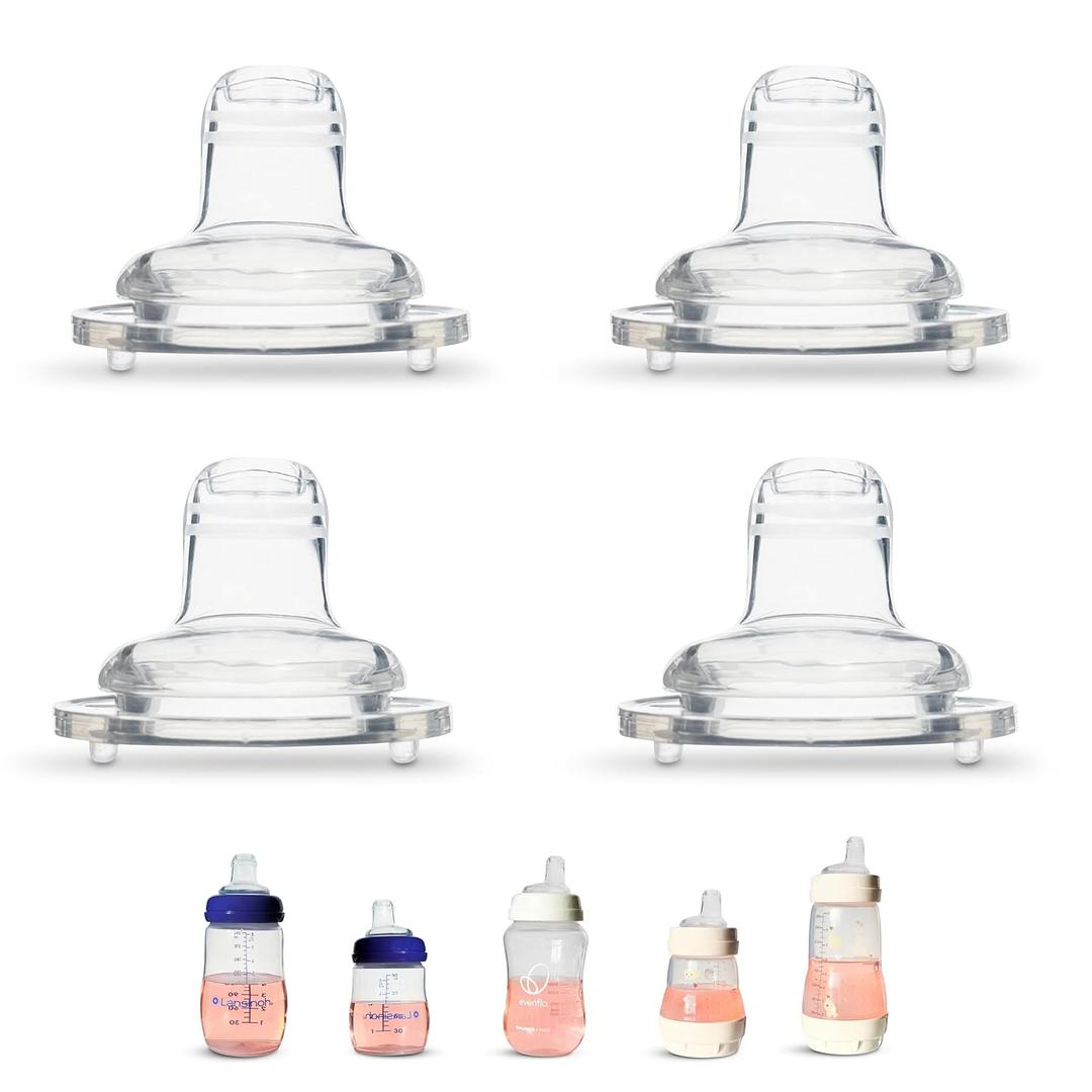 Sippy Spout Nipples for Lansinoh, MAM and Evenflo (Wide Neck) Baby Bottles, 4-Count, Soft Spout, Food Grade Silicone, BPA-Free, Variable Flow, Spill-Proof, Converts Baby Bottles to Sippy Cup 4+ months