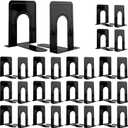 30 Pcs Metal Book Ends for Shelves, Heavy Duty Bookends for Office Home Kitchen Decorative, Nonskid Book Ends to Hold Heavy Books Black 6.5 x 5 x 5.7 in, 15 Pairs