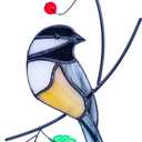 Lolitarcrafts Chickadee Stained Glass Suncatcher Bird Stained Glass Window Hangings for Window Decoration