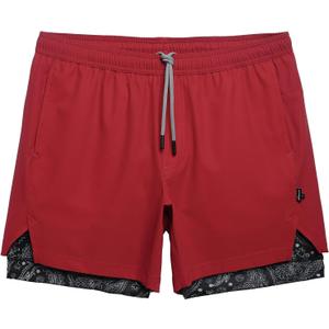 maamgic Mens Workout Shorts 2 in 1 Stretch 5" Gym Shorts Running Shorts with Compression Liner Zip Pocket (X-Small, Red)