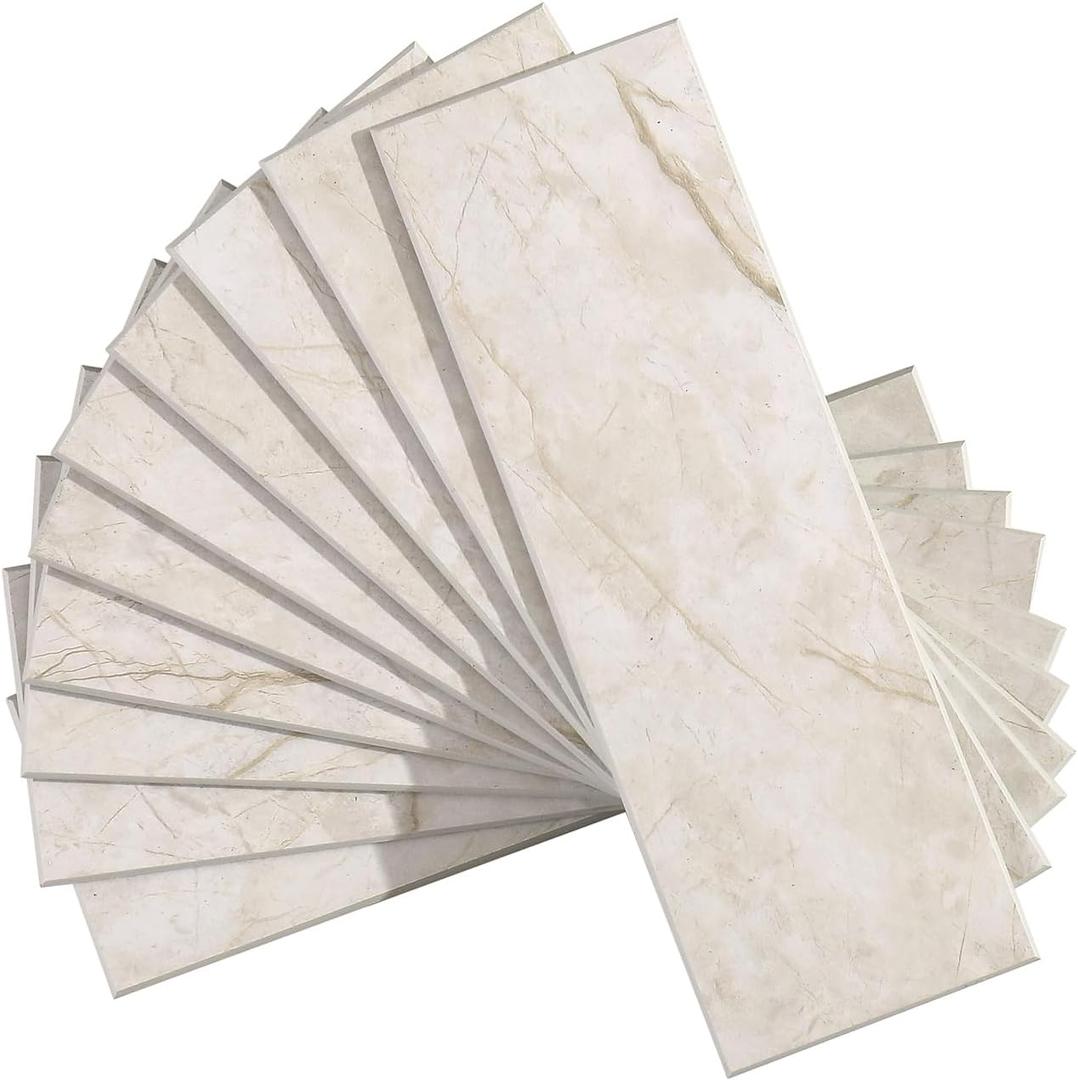 Tilingview 30 PCS Peel and Stick Backsplash Tile for Kitchen/Bathroom/Living Room, 3"x 9" Self-Adhesive Subway Tile for Backsplash, Matte Glazed/Handmade Tiles (Beige Yellow)