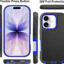 for iPhone 17 Case 6.3" with 2 Screen Protector & 2 Camera Lens Protector, Heavy Duty Full Protection Rugged Phone Case Military Grade Drop-Proof Cover (Black+Blue)