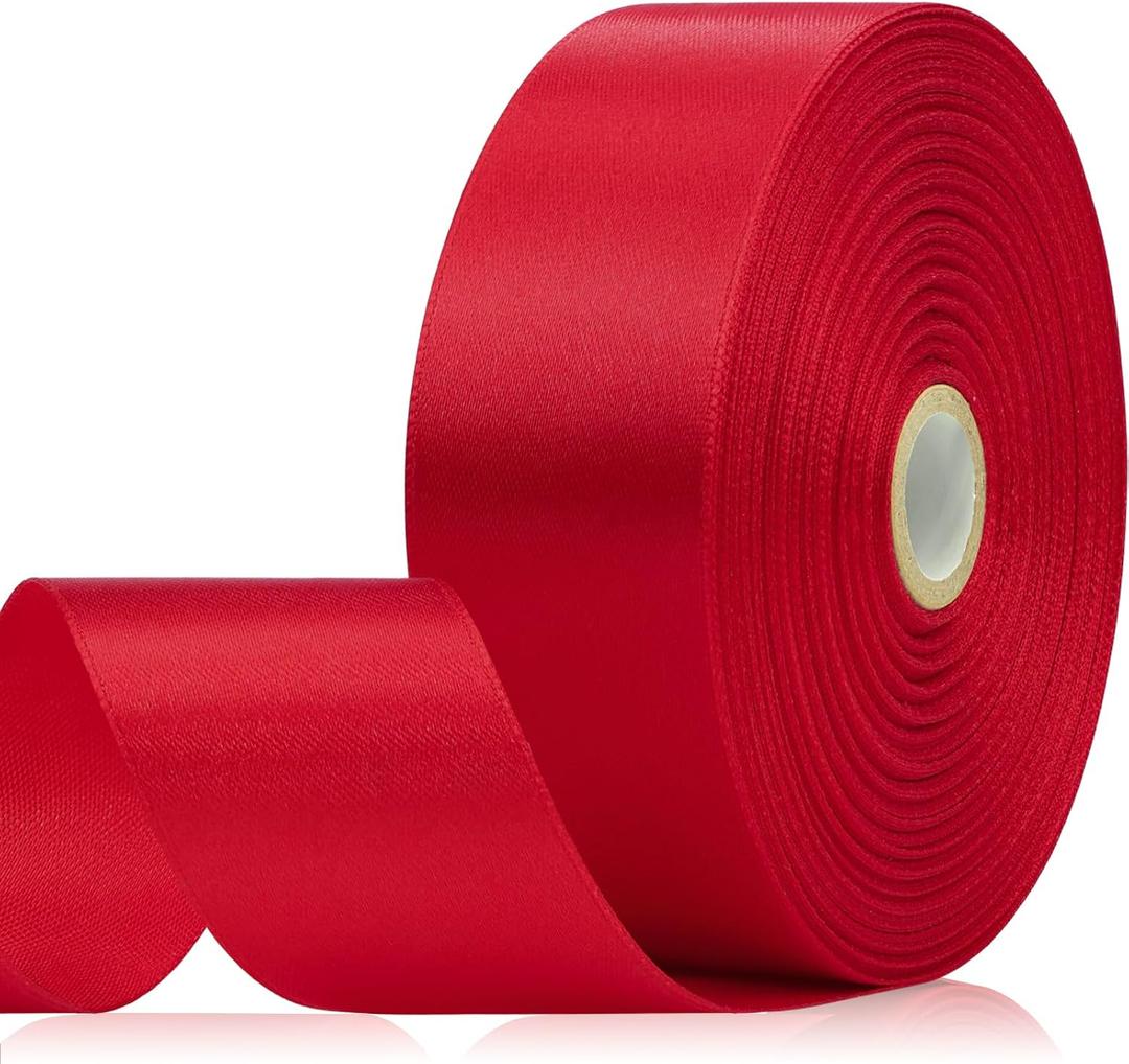 2 x 60 Yards Red Satin Ribbon 1-1/2 Inch, Solid Polyester Fabric Ribbon for Gift Wrapping, Crafts, Flower Bouquet, Wedding, Festival, Christmas, Halloween