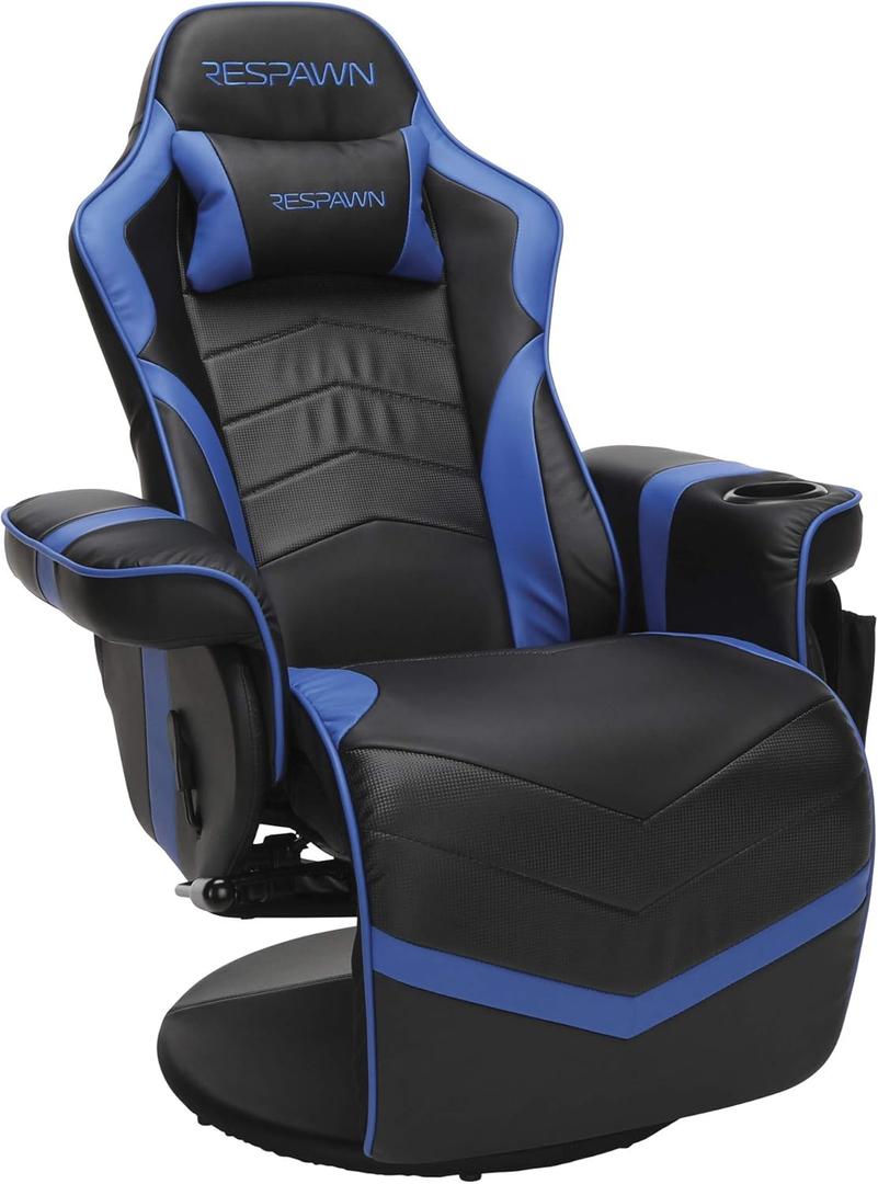 RESPAWN 900 Console Gaming Recliner with Footrest and Lumbar Support - Comfortable Ergonomic Gaming Chair with Headrest, No Wheels, Reclining, Heavy Duty, Racing Style Video Game Chairs - Blue