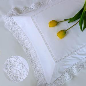 Lace Pillow Shams King Size Set of 2, 100% Cotton White Embroidery Pillow Cases with Envelpoe Closure, Elegant Comfortable Breathable Pillow Covers, 20x36 Inches