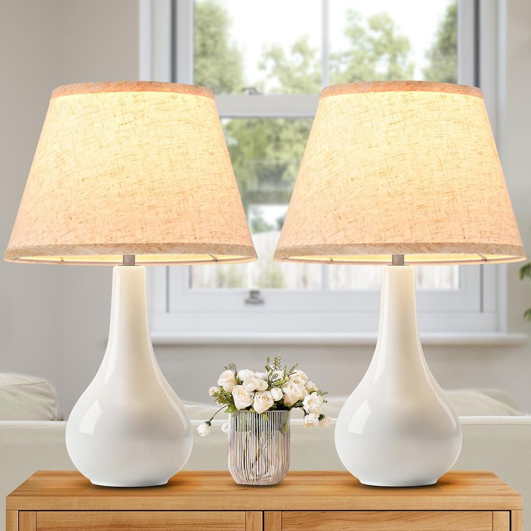 19" Ceramic Table Lamps Set of 2 - Table Lamps for Living Room, Modern Bedside Nightstand Lamp for Bedroom, White Desk Lamp for End Table Home Decor Gifts for Women Mom Oatmeal