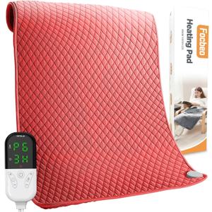 King Size Heating Pad for Back Pain 32"x24" Extra Large Electric Heating Pad for Period Cramps Relief & Body Neck Shoulder Auto Shut Off Heat Pad Temperature Settings Machine Washable Red