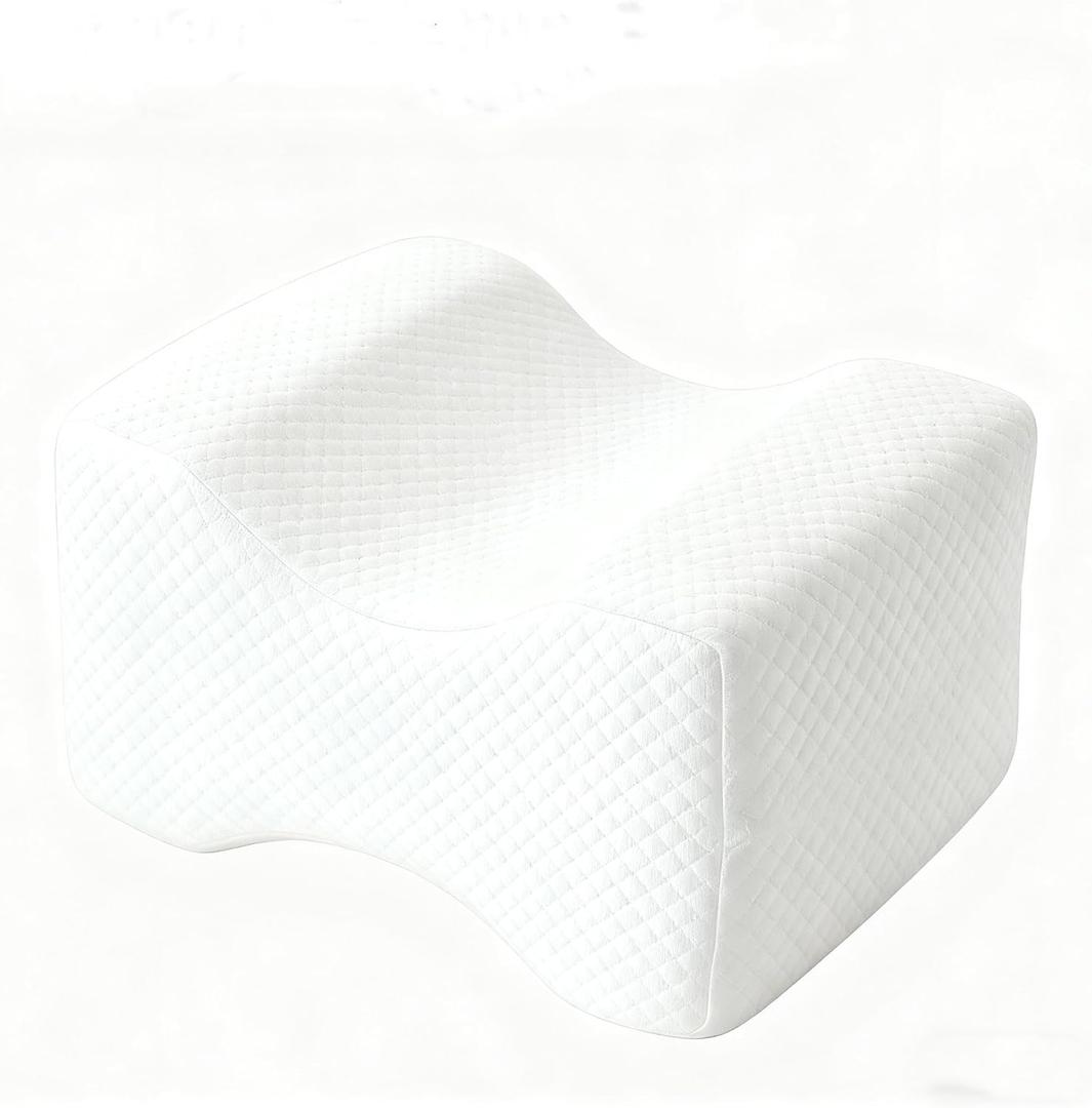 Elevon Knee Pillow for Side Sleepers - Hip Pain Relief, Memory Foam Leg Cushion for Side Sleeping Leg Pillows for Sleeping Alignment, Knees, Back & Hip Cushion - Pregnant Women use (White-Groove Design)