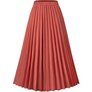 Basoteeuo Womens Skirt Leopard Print Midi Long Shirring Pleated Skirts High Waisted A Line Skirts (Brown)