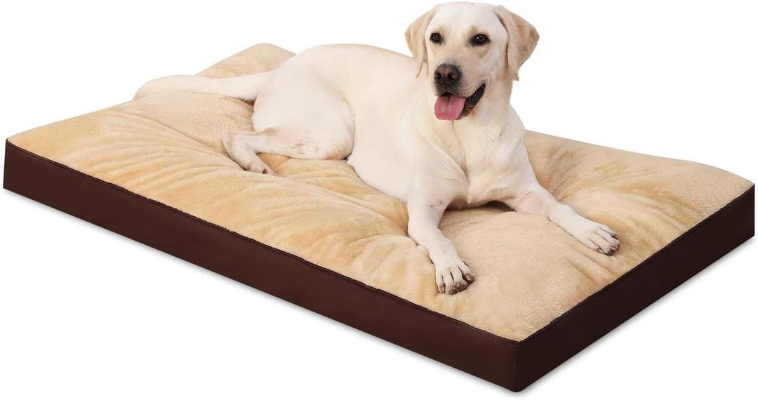 Dog Crate Bed Waterproof Deluxe Plush Dog Beds with Removable Washable Cover Anti-Slip Bottom Pet Sleeping Mattress for Large, Medium, Jumbo, Small Dogs, 47 x 29 inch, Brown
