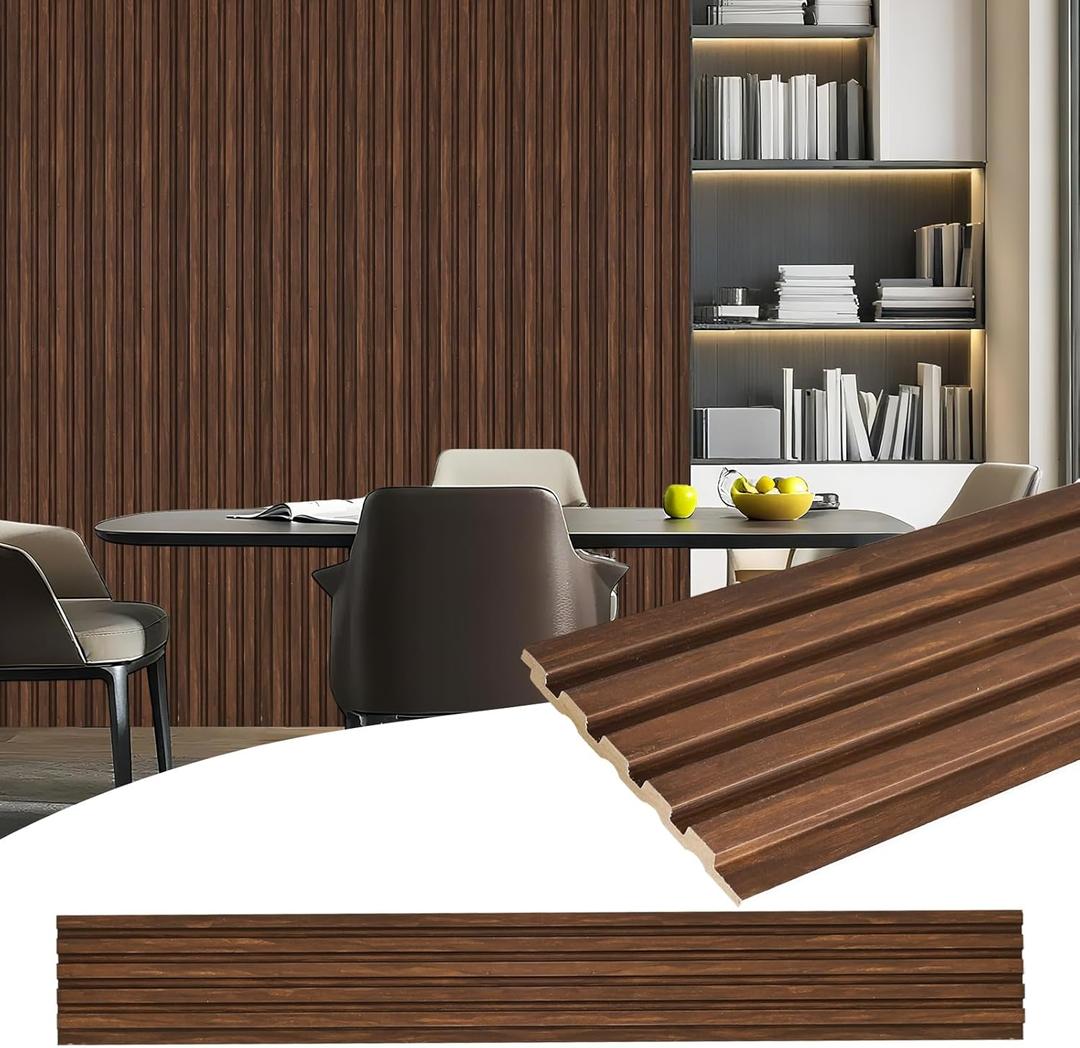 8-Pack Faux Wood Wall Panels  3D Slat Paneling for Interior Dcor, 48.2" x 6.3", Modern Wall Cladding for Living Room, Bedroom, Office  Walnut Finish