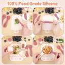 TYRY.HU 11Pcs BPA Free Kids Play Kitchen Accessories Toy, Silicone Pretend Play Food Sets,Cooking Toys Set with Pots & Pans,Pretend Cooking Toys, Montessori Learning Gifts for Toddlers 1-3,Pink