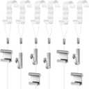 Dunzy 5 Pcs Picture Rail Hanging System Kit Picture Rail Hooks Molding Hangers with Invisible Nylon Cord and Adjustable Hooks for Exhibition, Art Gallery Supplies, White