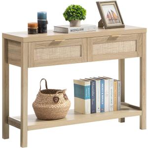 SICOTAS Rattan Console Table for Entryway - Boho Entryway Table with Storage and Drawers, Small Entry Tables for Hallway Behind Couch Table Sofa Table, 1 Piece