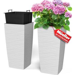 Mueller M-Resin Heavy Duty Tall Planters for Outdoor Plants, Indoor Grande Plant Pots, Boxes, Trees, Flower Pots, 2-Piece Set, 24”, Modern Design, Built-in Drainage, Front Porch Decor, White