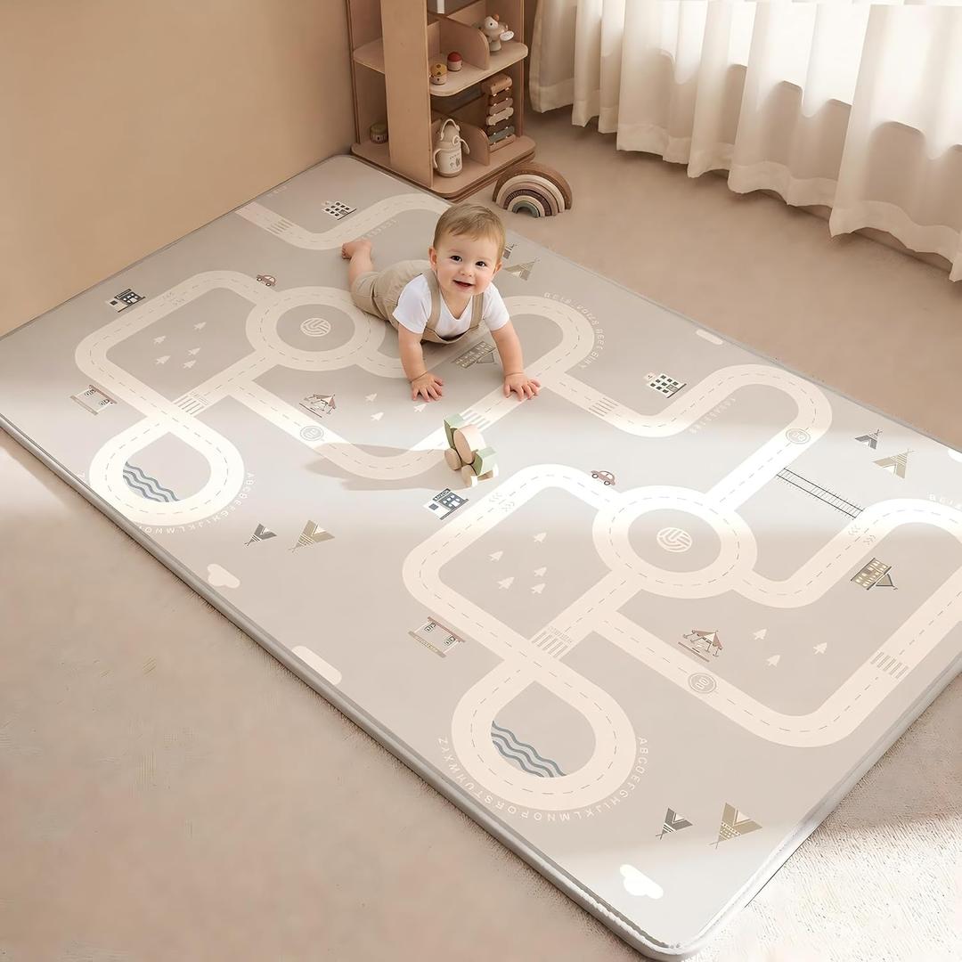 Baby Play Mat for Floor, Extra Large 79" x 55", 0.6” Thickened XPE Foam Cushion, Seamless No-Gap Design, Waterproof Non-Slip Tummy Time Crawling Surface, Reversible for Infants & Toddlers