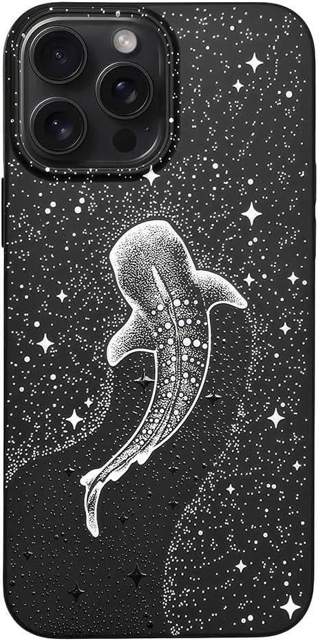 Matte Black Case Compatible with - iPhone 13-6.1 inch Cute Whale Shark Protective Phone Cover Slim Rubber Stars Shockproof Bumper Constellations Night Sky for Women Girls Kids Sea Ocean Fish