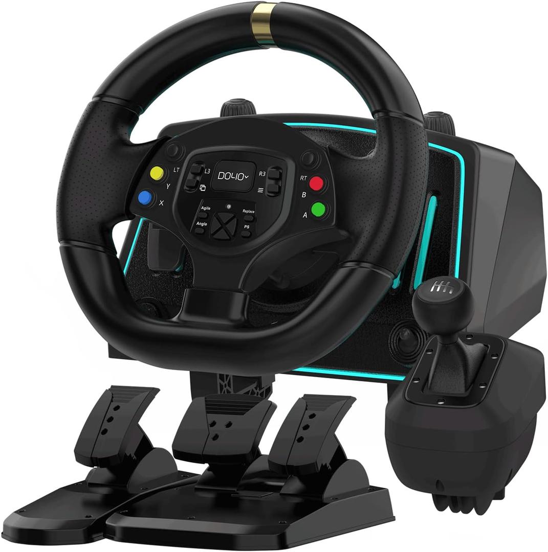 NBCP Racing Wheel with 6-Speed Shifter & Pedals 1080 Gaming Steering Wheel for PS4, Xbox & PC, Vibration Feedback, Clamp Mount, Plug & Play