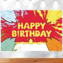 Cartoon Anime Birthday Backdrop, 5x3.3 Ft Red White Yellow Photography Backdrop Happy Birthday Banner Party Decorations Supplies for Cartoon Game Themed Kids Birthday Celebrations