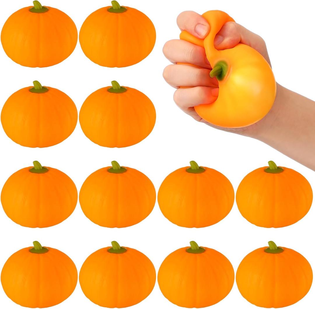 Meooeck 12 Pcs Thanksgiving Pumpkin Stress Ball Bulk 3.4 Inch Thanksgiving Party Favors Mini Pumpkin Squeeze Fidget Toys Stress Relief for Adult Kids Harvest Party Basket Stuffers Gift ADHD Anxiety (Orange)