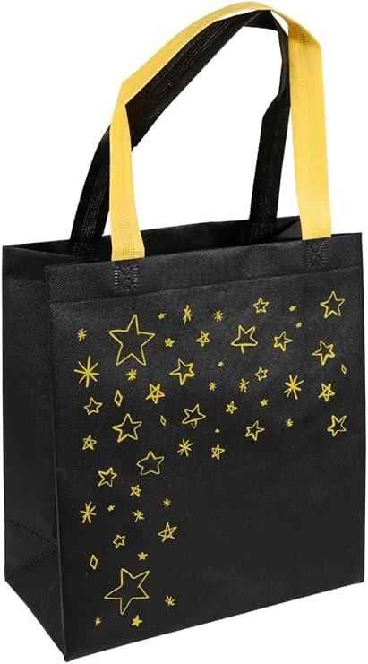 Black and Yellow Starry Night Recyclable Non-Woven Tote Bag, Black and Gold Gift Bag, Reusable Grocery Store Bags